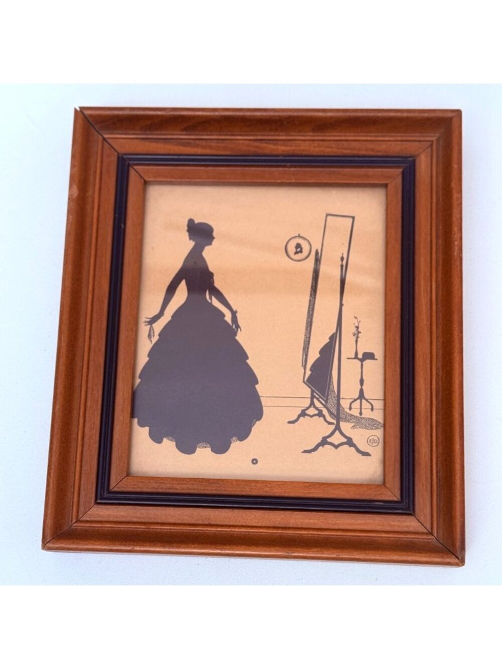 Vintage Silhouette Art Print Wood Framed Victorian Wallace Nutting 6" high